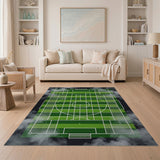 Green Soccer Field Geometric Area Rug