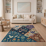Whimsical Patchwork Birds Blooms Boho Rug