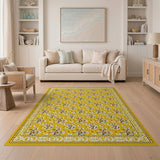 Vibrant Yellow Floral Border Area Rug
