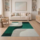 Emerald Green Curved Geometric Area Rug