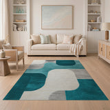 Blue and Teal Teal Grey Abstract Geometric Area Rug