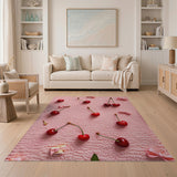 Playful Cherry Pink Fruit Pattern Area Rug