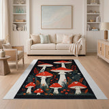 Floral Vintage Whimsical Red Mushroom Forest Area Rug