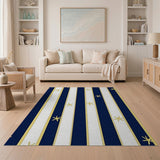 Navy White Striped Golden Starfish Area Rug