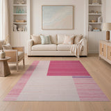 Vibrant Pink Striped Geometric Area Rug
