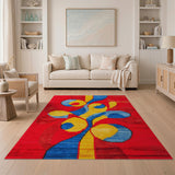 Multi-color and Patterns Vibrant Red Geometric Abstract Area Rug