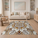 Elegant Beige Mandala Floral Area Rug