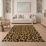 Leopard Print Tufted Area Rug in Tan Black