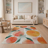 Vibrant Orange Peach Fruit Pattern Area Rug