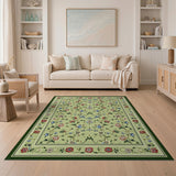 Floral Vintage Green Area Rug with Vibrant Blooms