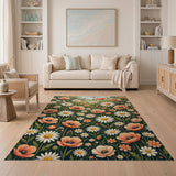 Coral Poppy and Daisy Wildflower Meadow Rug