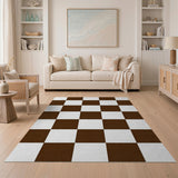 Brown White Checkerboard Geometric Area Rug