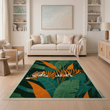 Prowling Tiger Jungle Leaves Area Rug
