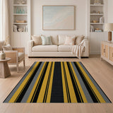 Bold Black Grey Yellow Striped Area Rug
