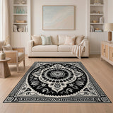 Black White Intricate Persian Mandala Rug
