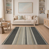 Bold Vertical Stripe Black Ivory Woven Rug