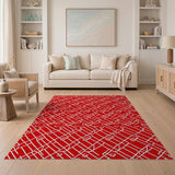 Bold Red Calligraphic Geometric Area Rug