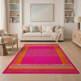 Vibrant Pink Orange Geometric Woven Rug