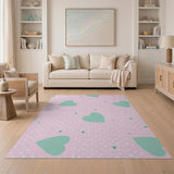 Playful Pink Mint Heart Polka Dot Area Rug