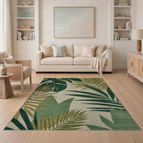 Lush Coastal Beach Lush Green Monstera Leaf Area Rug