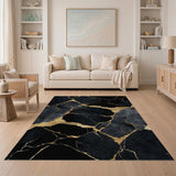 Black Gold Marble Vein Area Rug