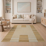 Modern Tan Beige Geometric Stripe Rug