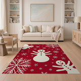 Festive Snowmen Snowflakes Red Area Rug