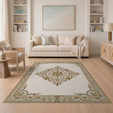 Ornate Gold Filigree Medallion Area Rug