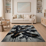 Black and White Abstract Black Ink Brush Stroke Area Rug