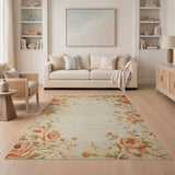 Vintage Peach Rose Floral Area Rug