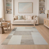 Neutral Beige Geometric Block Area Rug