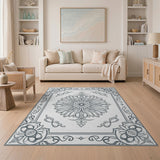 Grey Ornate Floral Mandala Area Rug