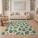 Green Fir Branches Red Poinsettia Pattern Area Rug