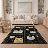 Whimsical Gold Cats Stars Area Rug