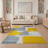 Brushstroke Yellow Grey Geometric Area Rug