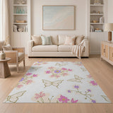 Delicate Pink Butterfly Floral Area Rug