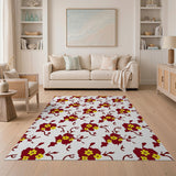 Maroon Primrose Floral Pattern Area Rug