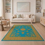 Teal Blue Ornate Medallion Persian Rug