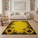 Sunflower Butterfly Border Yellow Area Rug