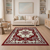 Ornate Red Ivory Persian Medallion Rug