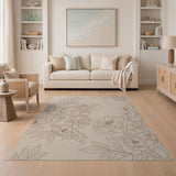 Beige Peony Line Art Area Rug