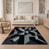 Abstract Geometric Modern Abstract Geometric Black White Area Rug