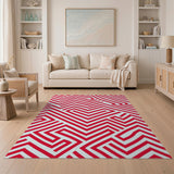 Bold Red Zigzag Heart Geometric Area Rug