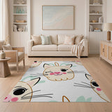 Playful Cartoon Kitty Faces Area Rug