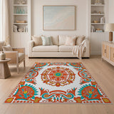 Intricate Red Teal Persian Medallion Area Rug