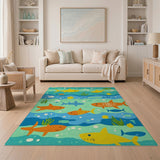 Cartoon Sharks Ocean Adventure Area Rug