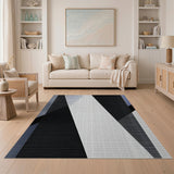 Geometric Abstract Area Rug in Black White Blue