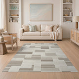 Beige White Geometric Block Area Rug