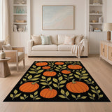 Orange Pumpkin Gold Leaf Black Area Rug