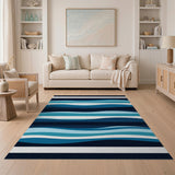 Layered Blue Waves Coastal Area Rug